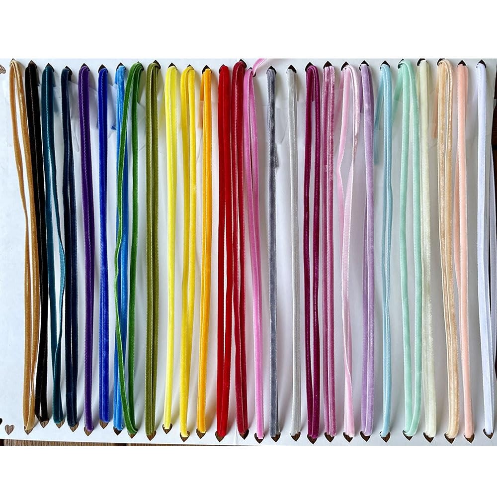 30 Yards 1/8″ (3mm) Velvet Ribbon Total 30 Colors Assorted Lots Bulk, 1/8″(3mm))