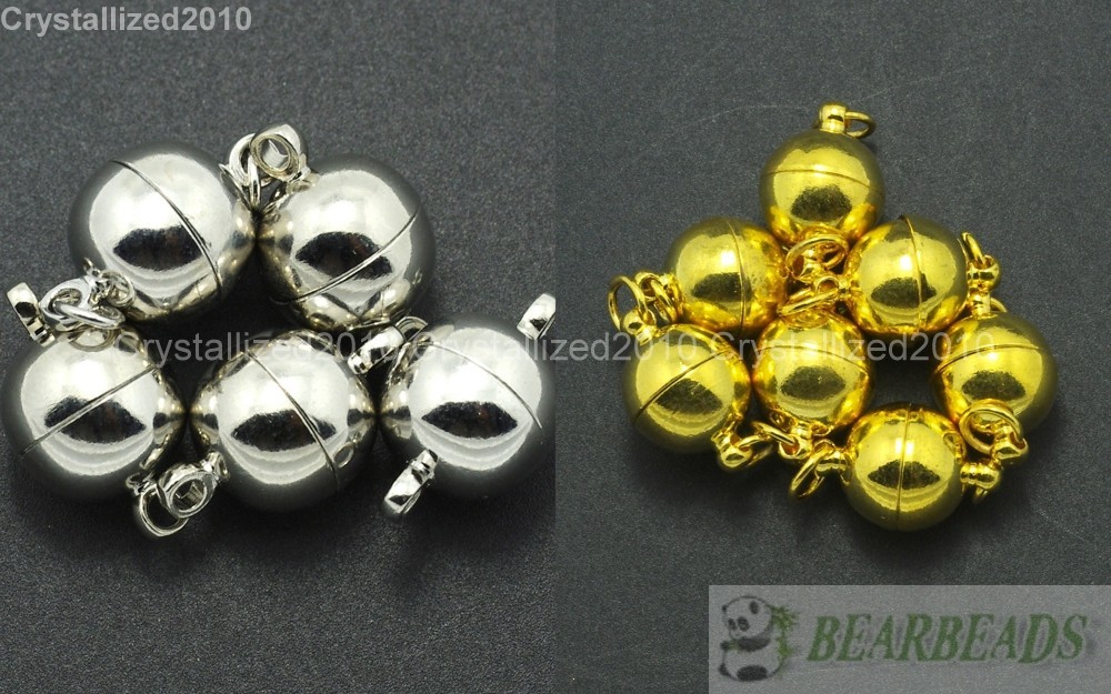 10 Sets Strong Magnetic Round Ball Smooth Metal Connector Clasps Silver 6mm 8mm
