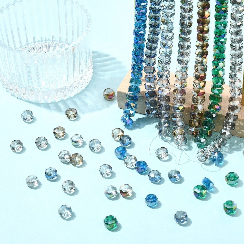 230pcs Electroplate Transparent Glass Beads Strands Rondelle Glass Bead for DIY