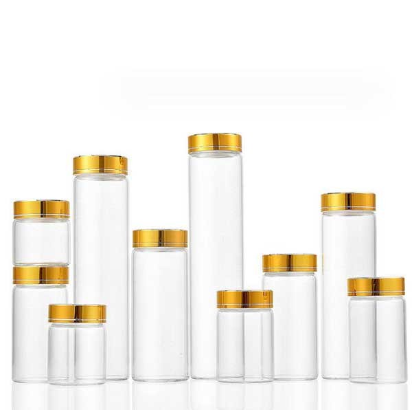 Bulk Buy Empty 5ml-200ml Clear Glass Jar Bottles With Aluminum Gold Line Caps AP