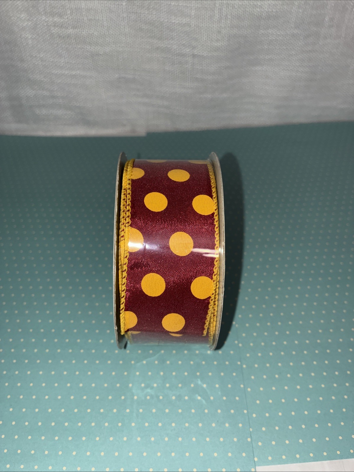 Red And Yellow Polka Dot Ribbon 1.5”x10 Yds Wired Edge