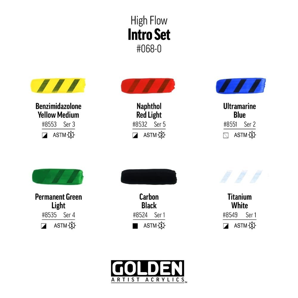 High Flow Acrylics by GOLDEN, High Flow Intro Set, 6 Colors, Professional Acr…
