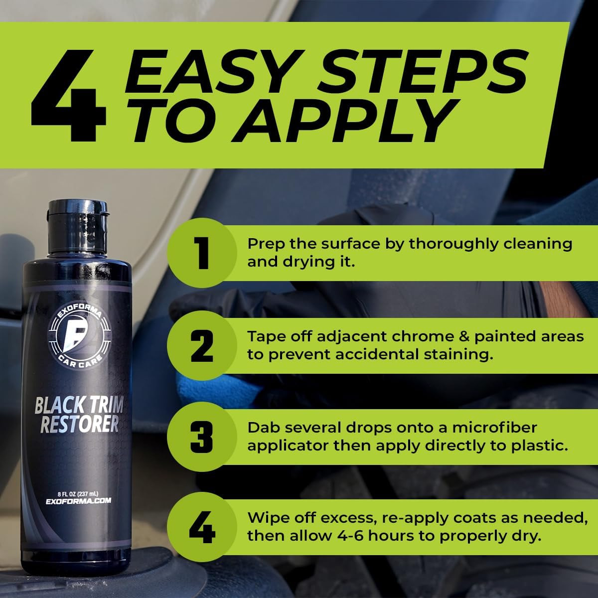 Black Trim Restorer – Lasts 6+ Months, Dye Infused Waterproof Plastic Restorer f