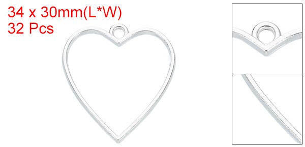 32 Pcs Open Bezel Heart Resin Bezels Pendants Open Back Bezel Bright Silver