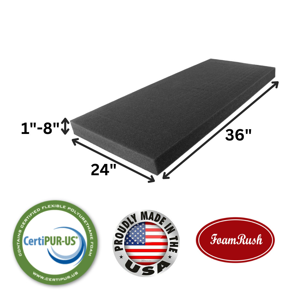 FoamRush 24″ x 36″ Charcoal High Density Upholstery Foam Cushion Medium Firm USA