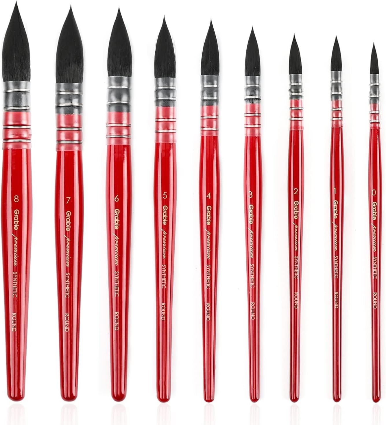 9 Pcs Professional Watercolor Synthetic Squirrel Hair Mop Paint Brushes Sz 0-8
