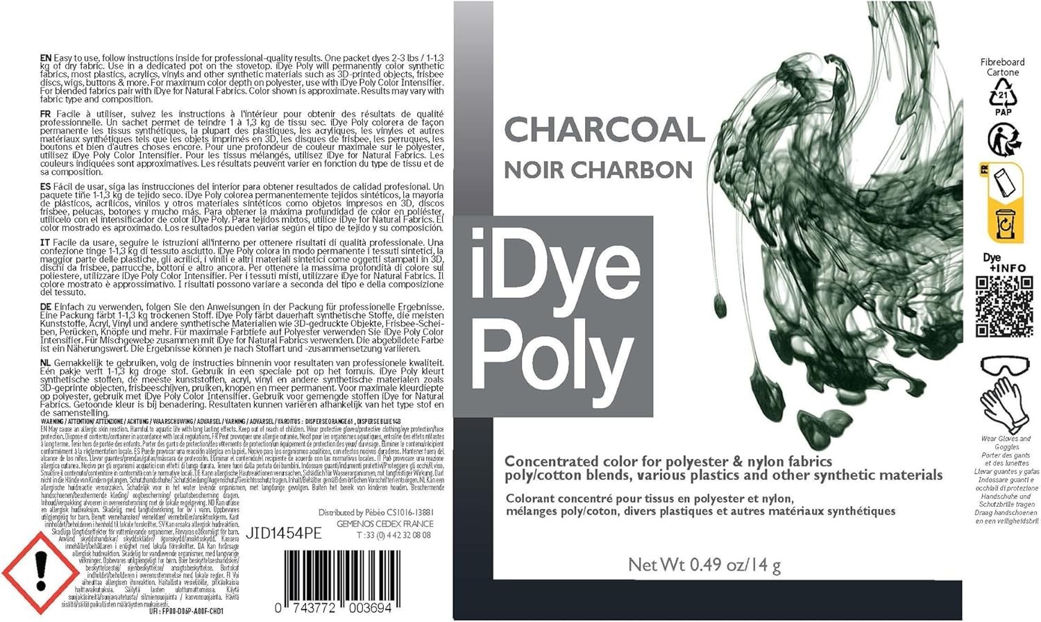 iDye Poly Black Dye for Synthetic Fabrics and Plastics Easy to Use 1 Packet
