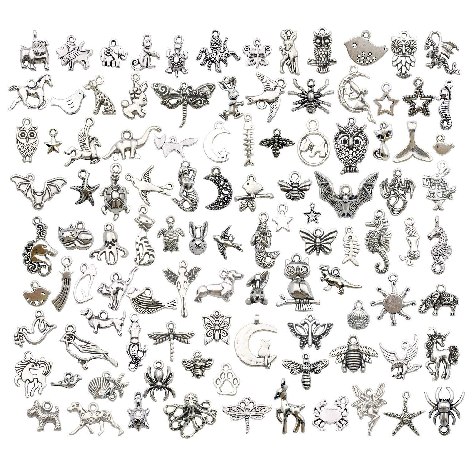 Animal Charms Collection, BULK 100 Mini Small Silver Charms Metal Pendant Craft