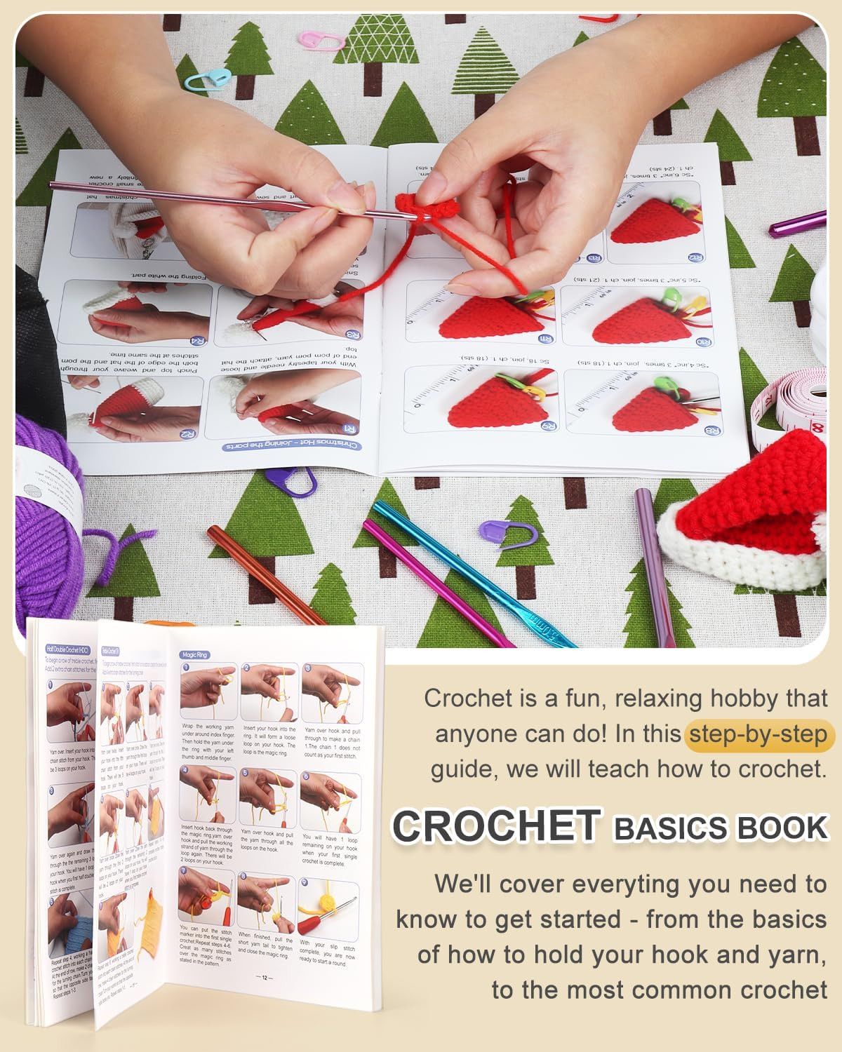 Beginner Crochet Kit for All Ages with 23 Hooks, Yarn, Accessories, and Guide
