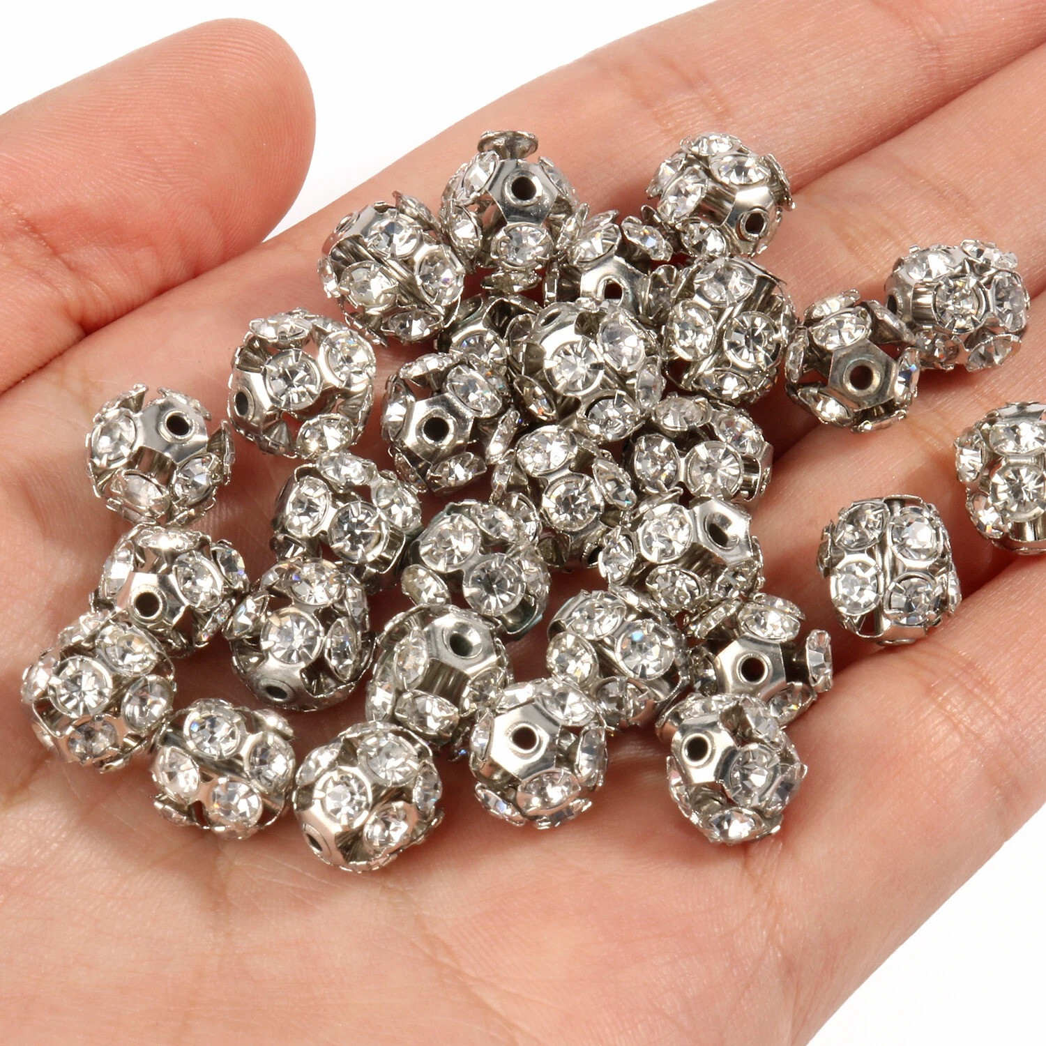 50pcs Rhinestone Beads Crystal Loose Spacer Round Jewelry Making 6mm 8mm 10mm