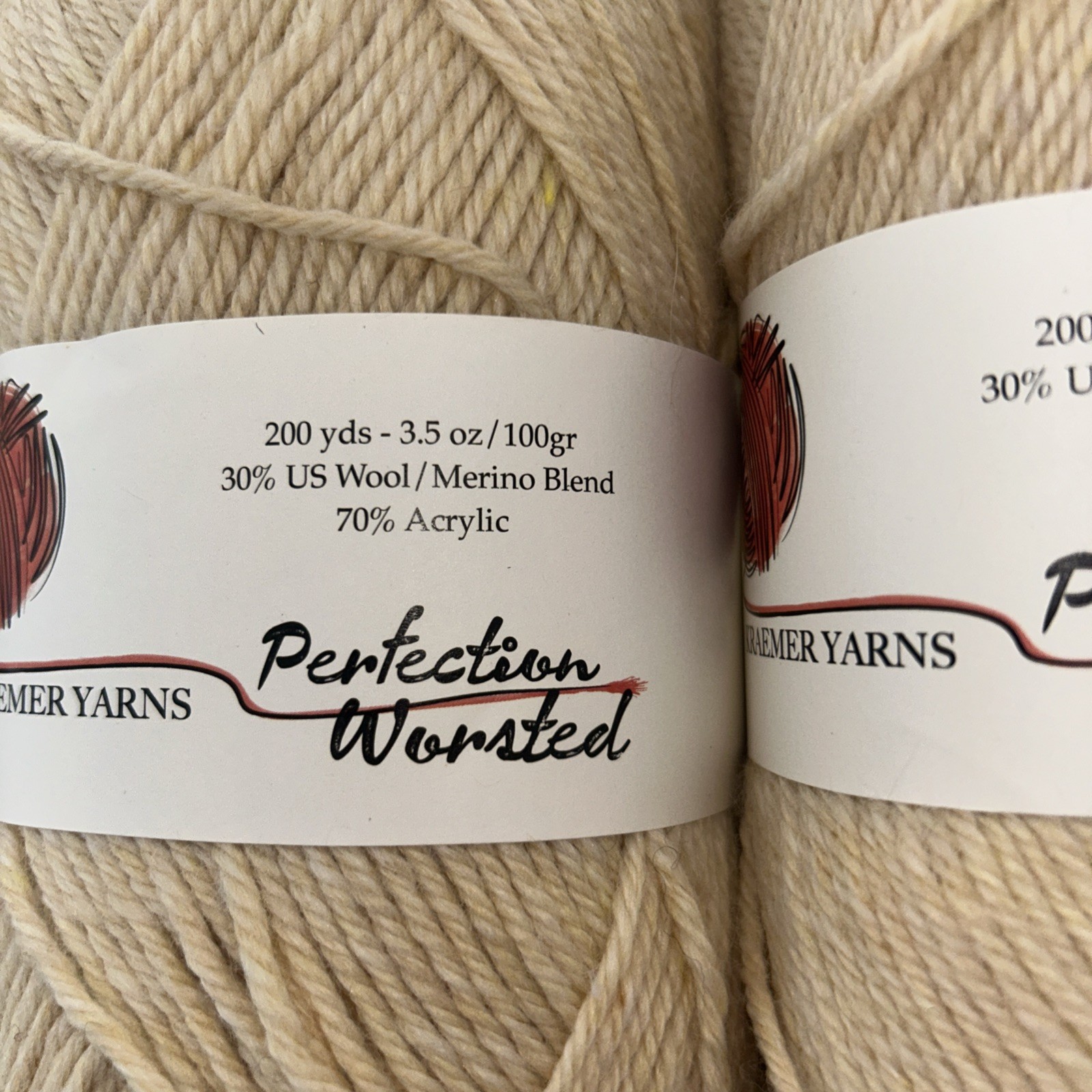 Kraemer Yarns Perfection Worsted 3 Skeins Butter Cream Y# 1544 Acrylic Wool