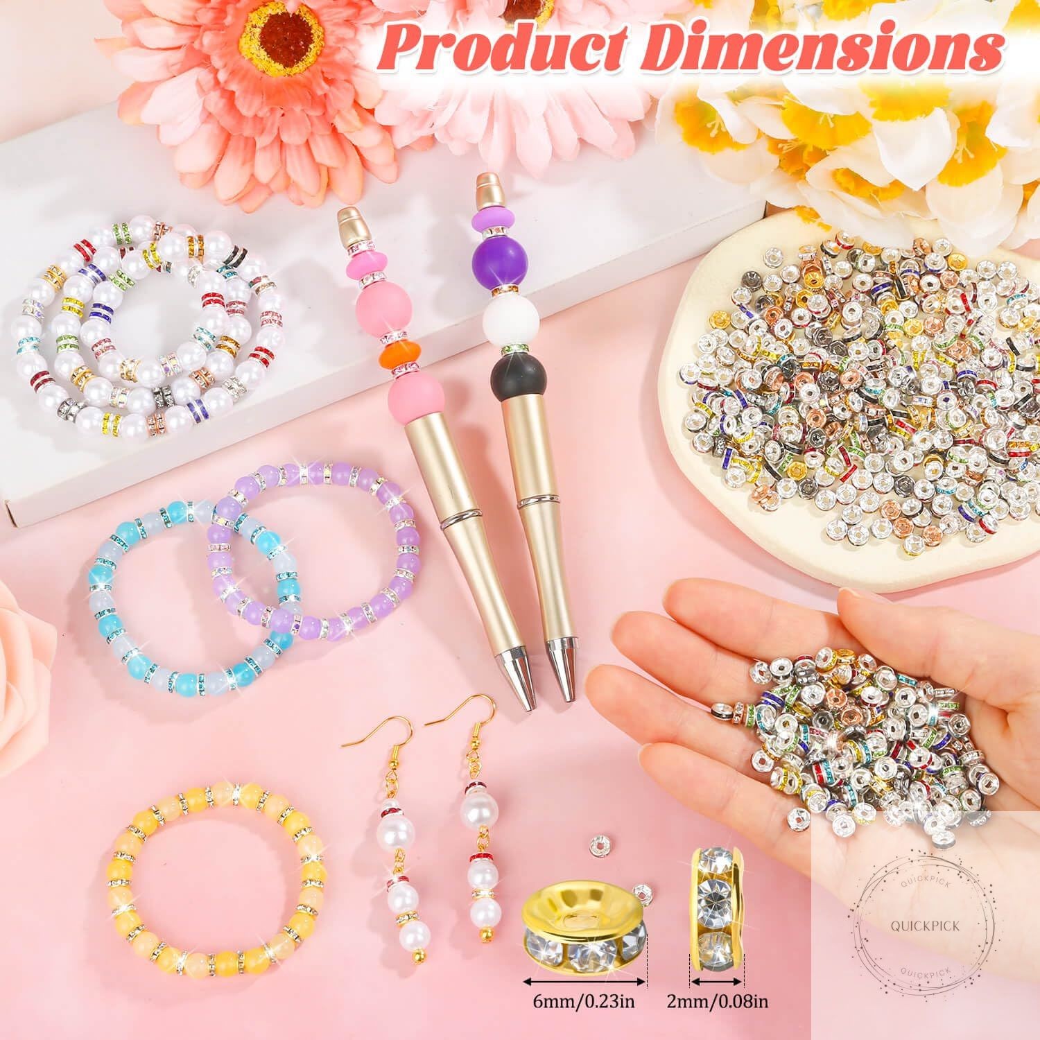 1200 Pieces Rondelle Spacer Beads for Jewelry Making, 6mm Rhinestone Spacer Bead