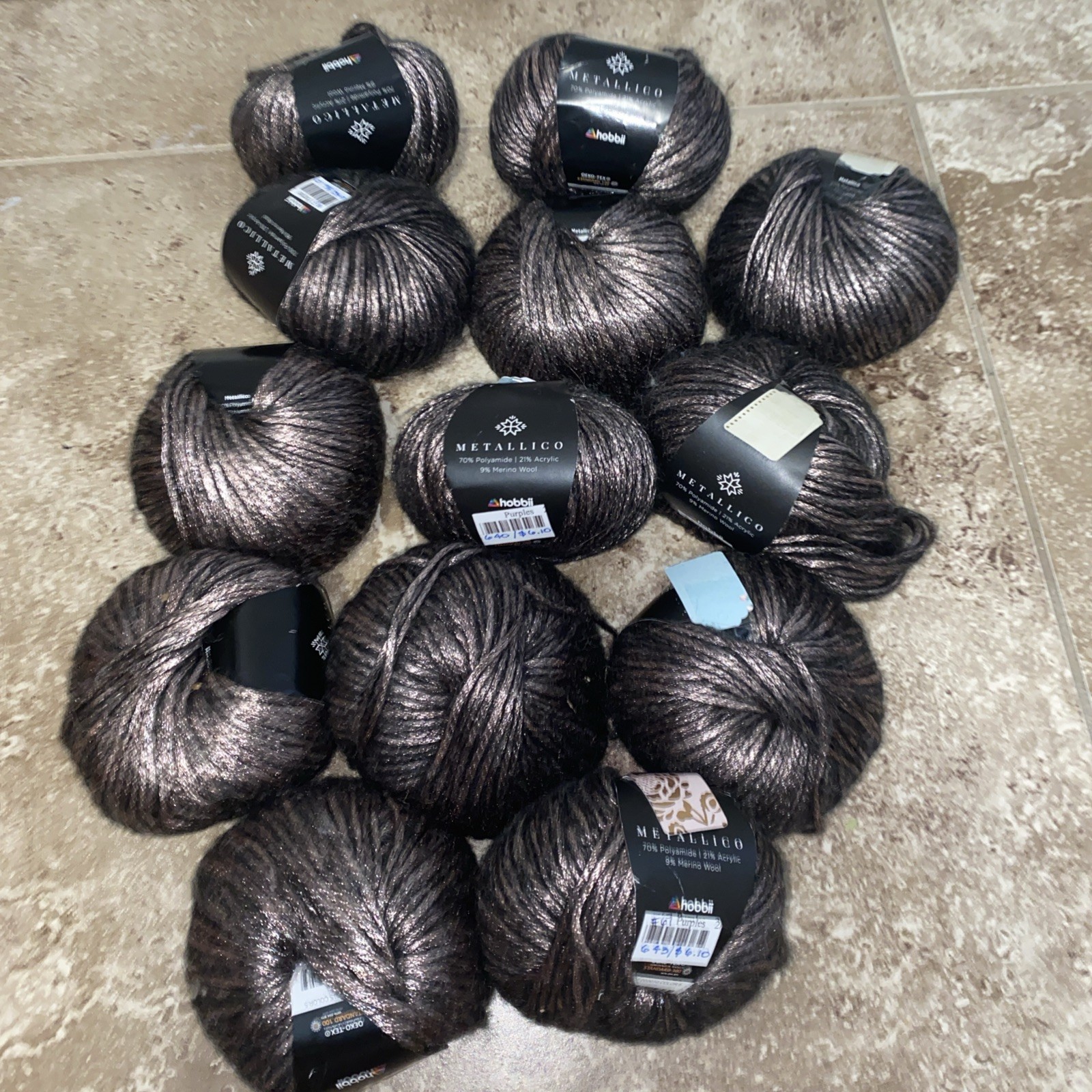 Lot Of 13 Hobbii Yarn Metallico, Merino Wool Blend #5, New