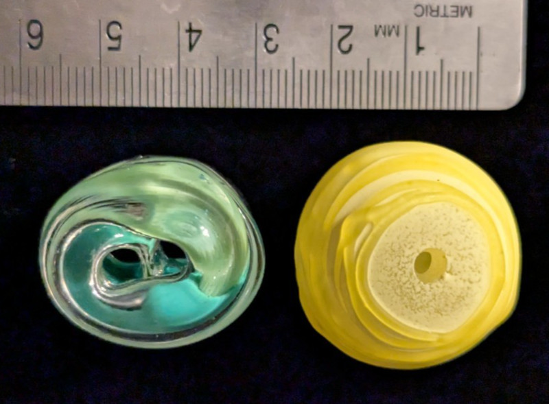 TWO FOCAL BEADS approx 28 mm LAMPWORK GLASS Beads -Yellow & Turquoise