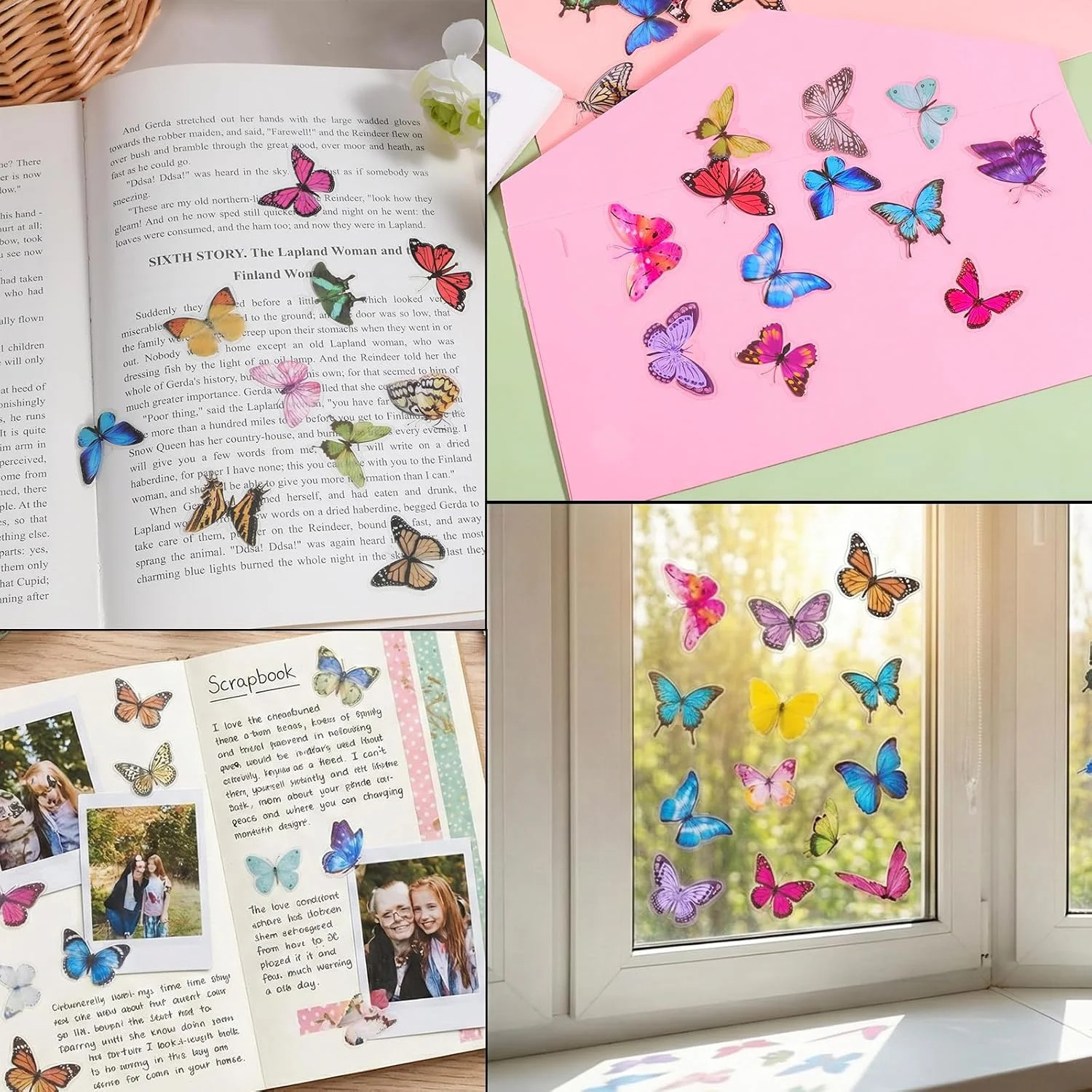 240PCS Butterfly Stickers, PET Waterproof Transparent Colorful Resin Decals Deco