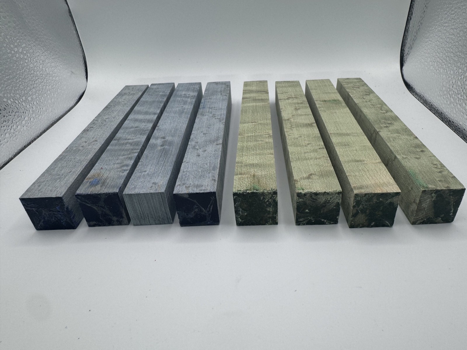8 Stabilized Birdseye Maple Pen Blanks Green & Blue Dyed 6″ x 3/4″ Wood Turning
