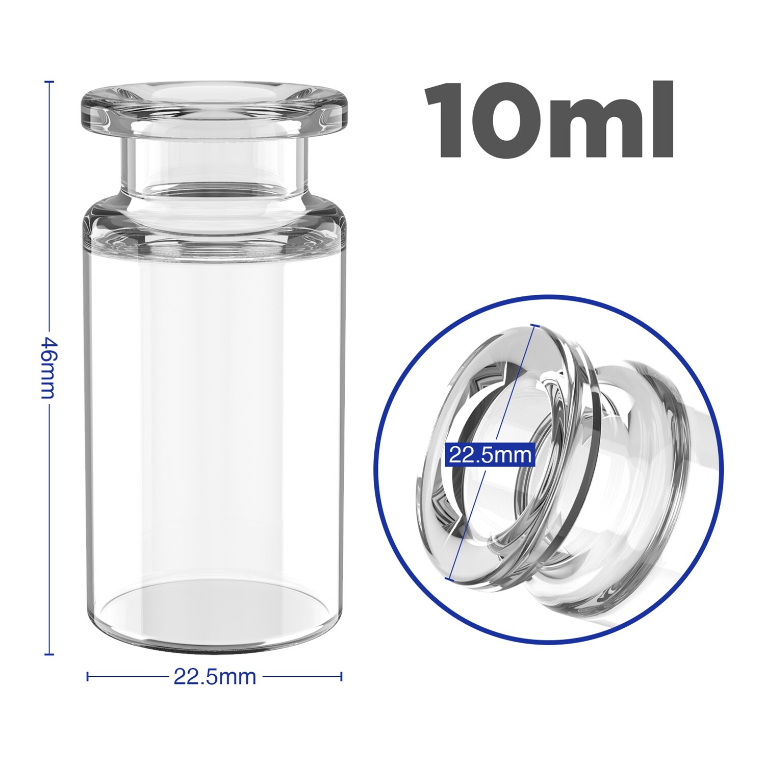 100PCS Lab Sample Vials 10ml Small Glass Bottle Mini Jars+Aluminum Crimp Lid Top