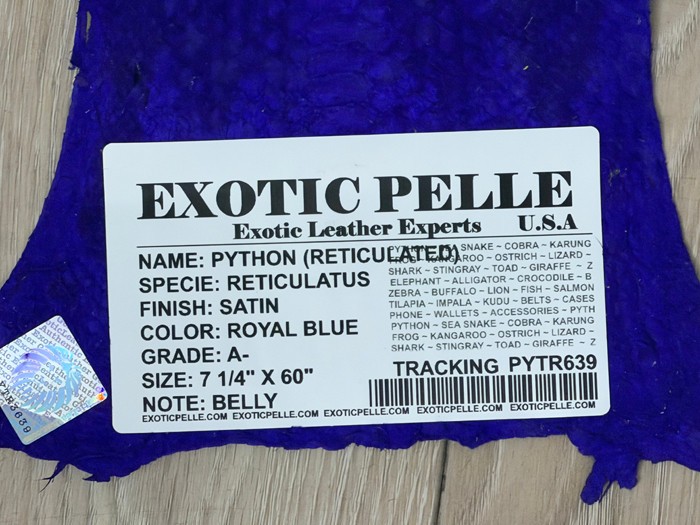 Royal Blue Genuine Python Snakeskin Leather real hide snake skin rattle boa 639
