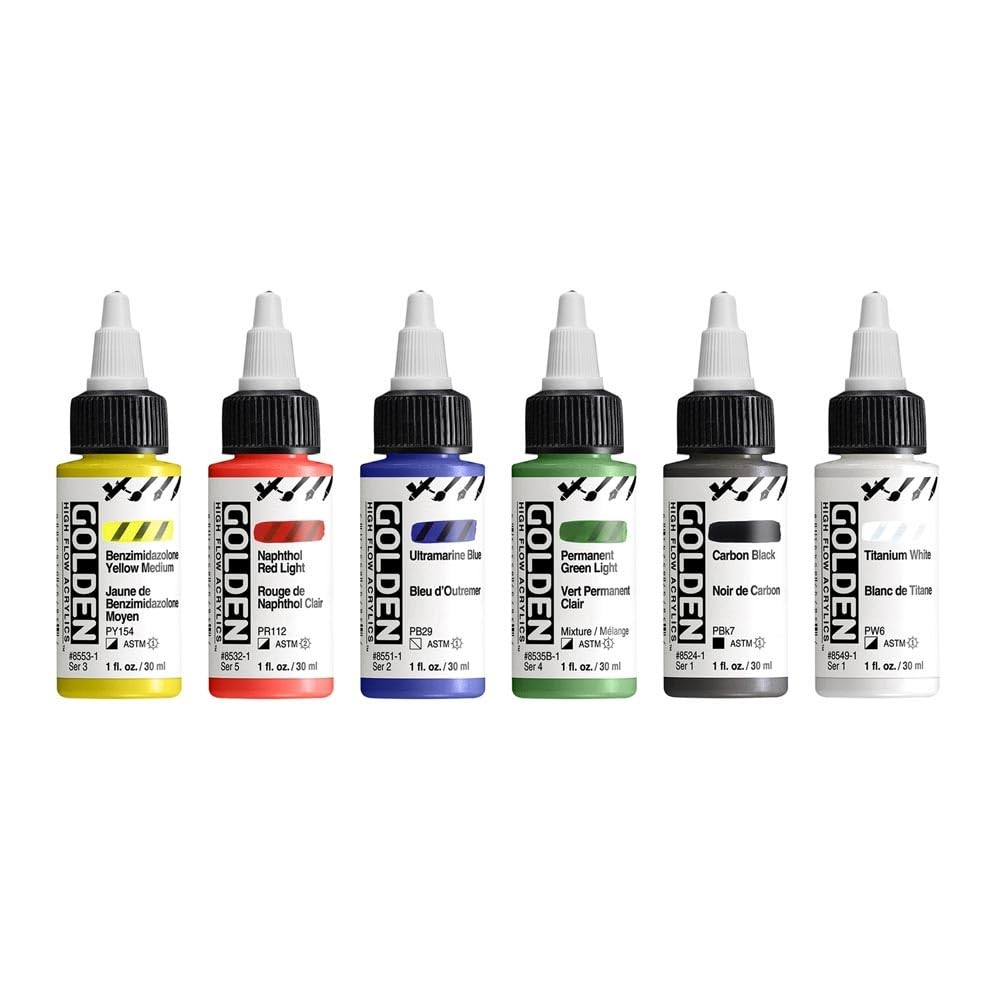 High Flow Acrylics by GOLDEN, High Flow Intro Set, 6 Colors, Professional Acr…