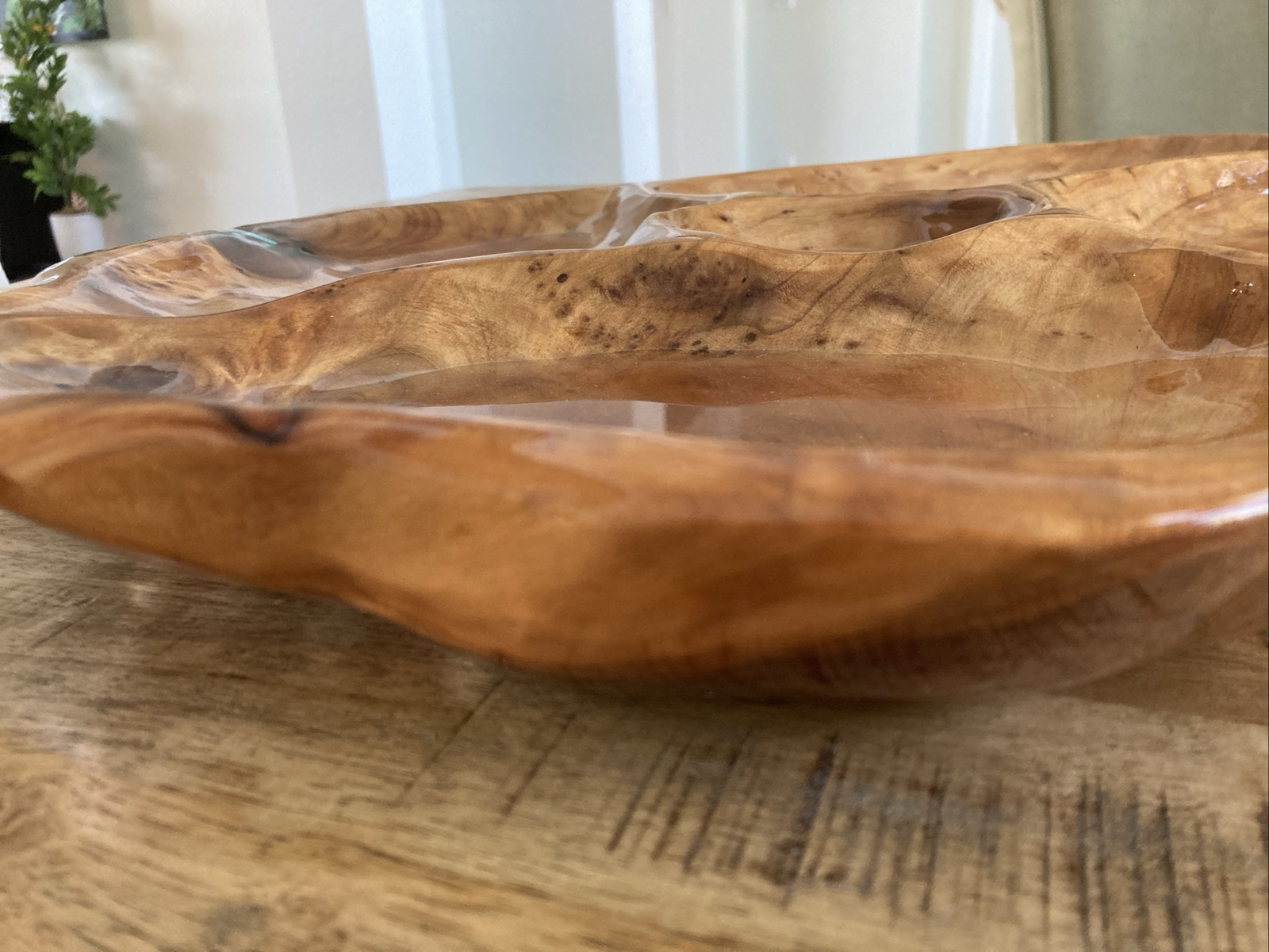 Large 18.5″ HAND MADE Divided LIVE WOOD Serving Tray w/TURQUOISE Accents