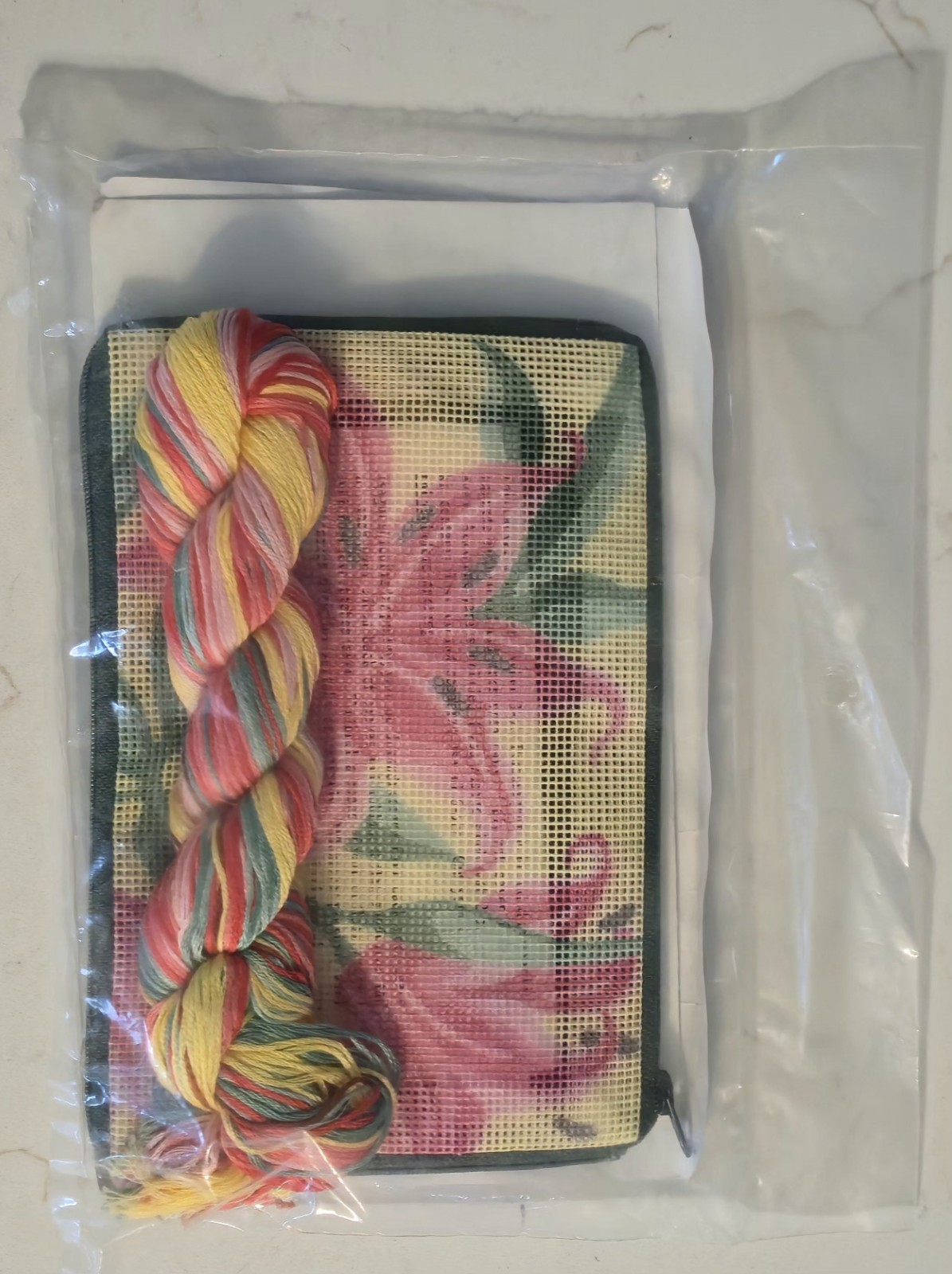 SEALED Stitch & Zip Pink Lily Preassembled Needlepoint Purse with Nylon Zipper