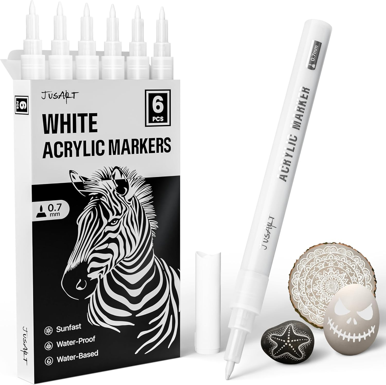 White Acrylic Paint Markers 6 Pack 0.7mm Fine Tip Pens for Glass Wood Metal