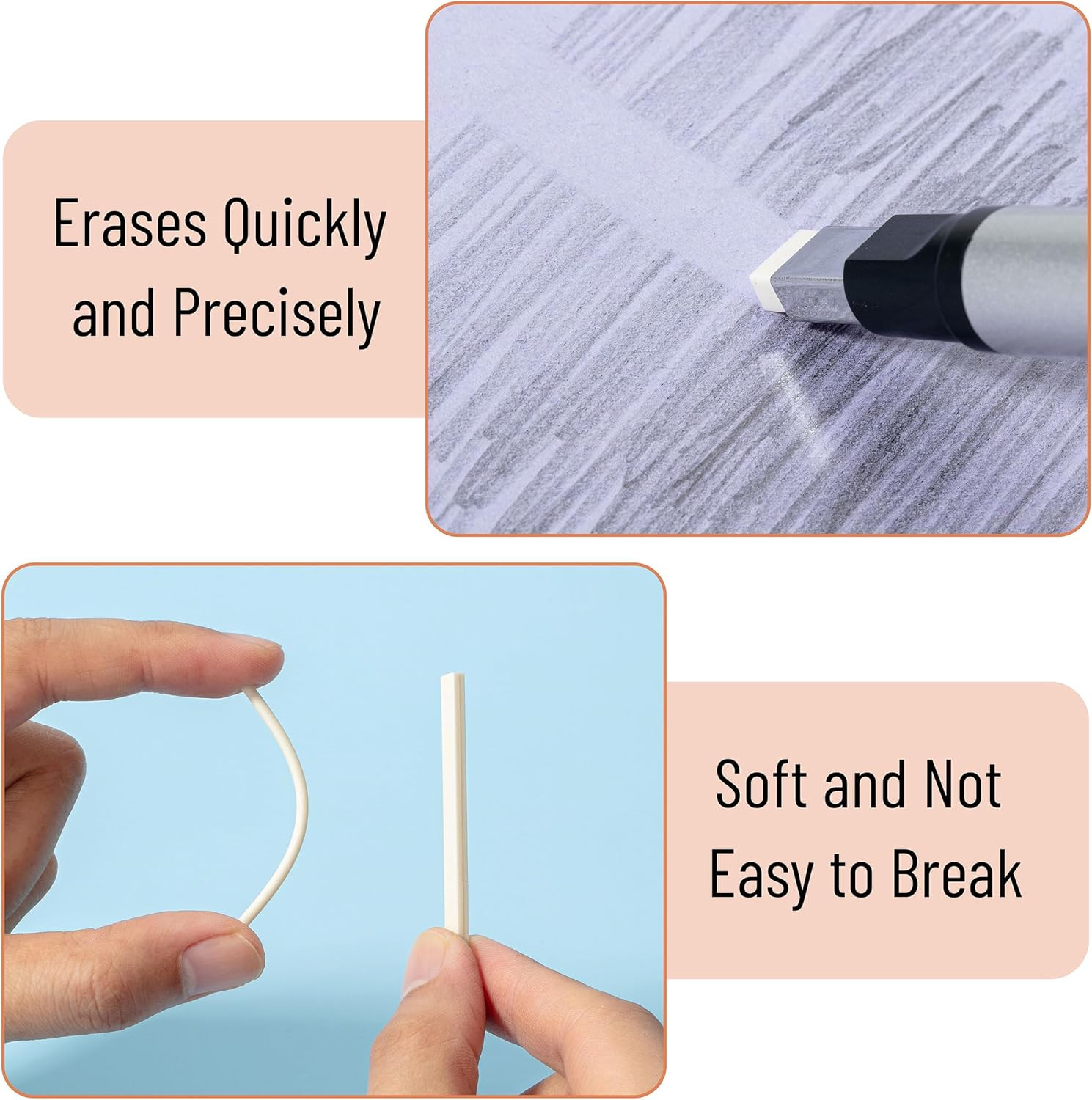 – Pen Style Eraser, 2 Pack, Square & round Tip, Eraser Silver