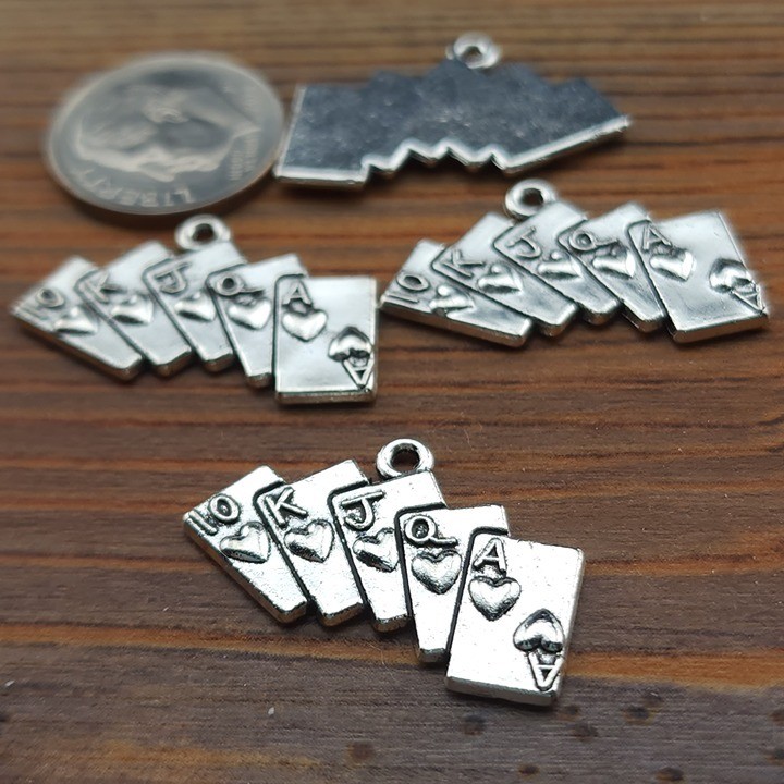 8pcs Playing Cards Charms, poker royal flush, jewelry making supplies