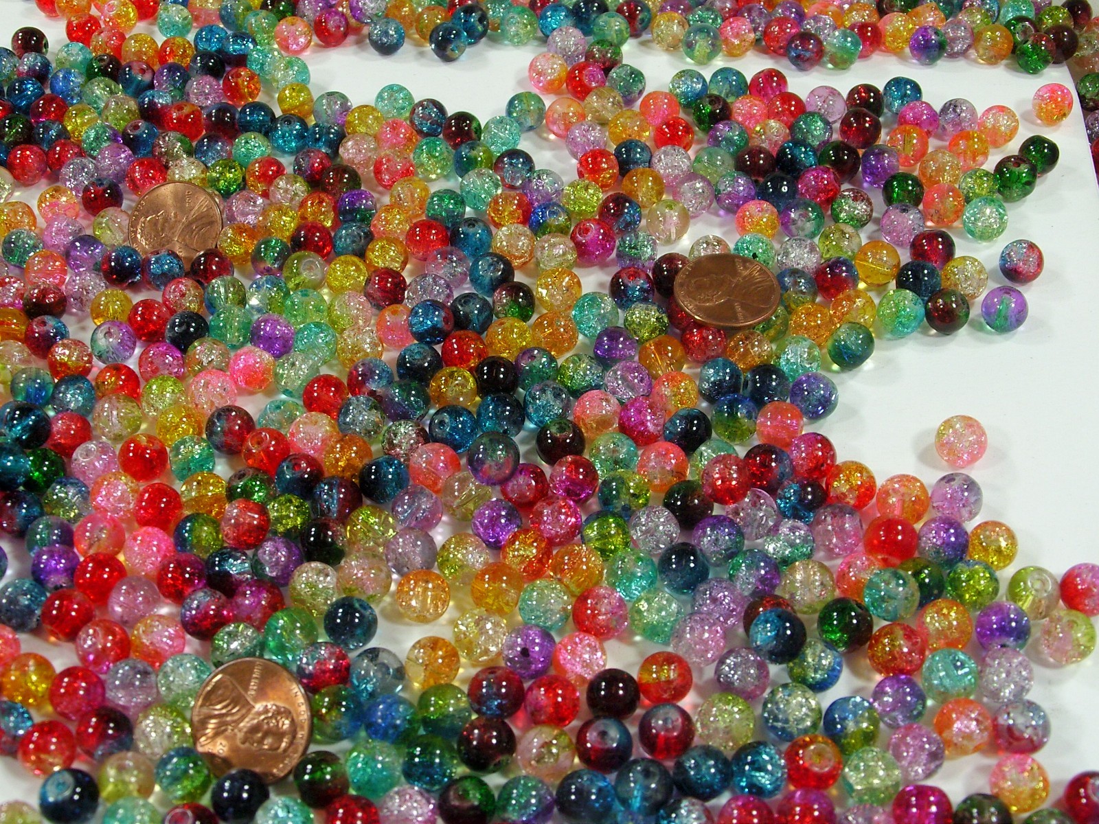 2 Pounds (1,250 PCS) 8mm Round Assorted Color Crackle Glass Beads Bulk (HA-54)⭐