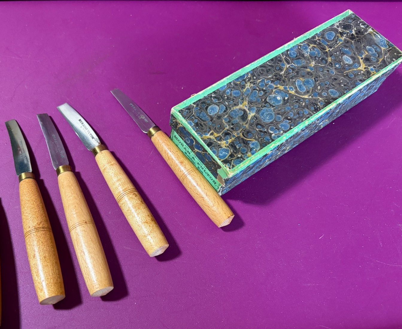 New/Old Stock 4-Moran & Fulton Shoe Skiving Leatherwork Knives w/ Orig. Box!