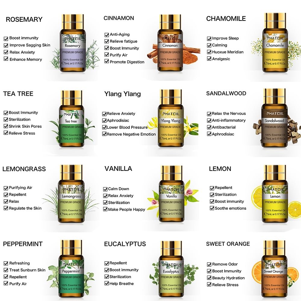 PHATOIL Essential Oil Set, 12x5ml Oils Gift 2.04 Fl Oz (Pack of 1)