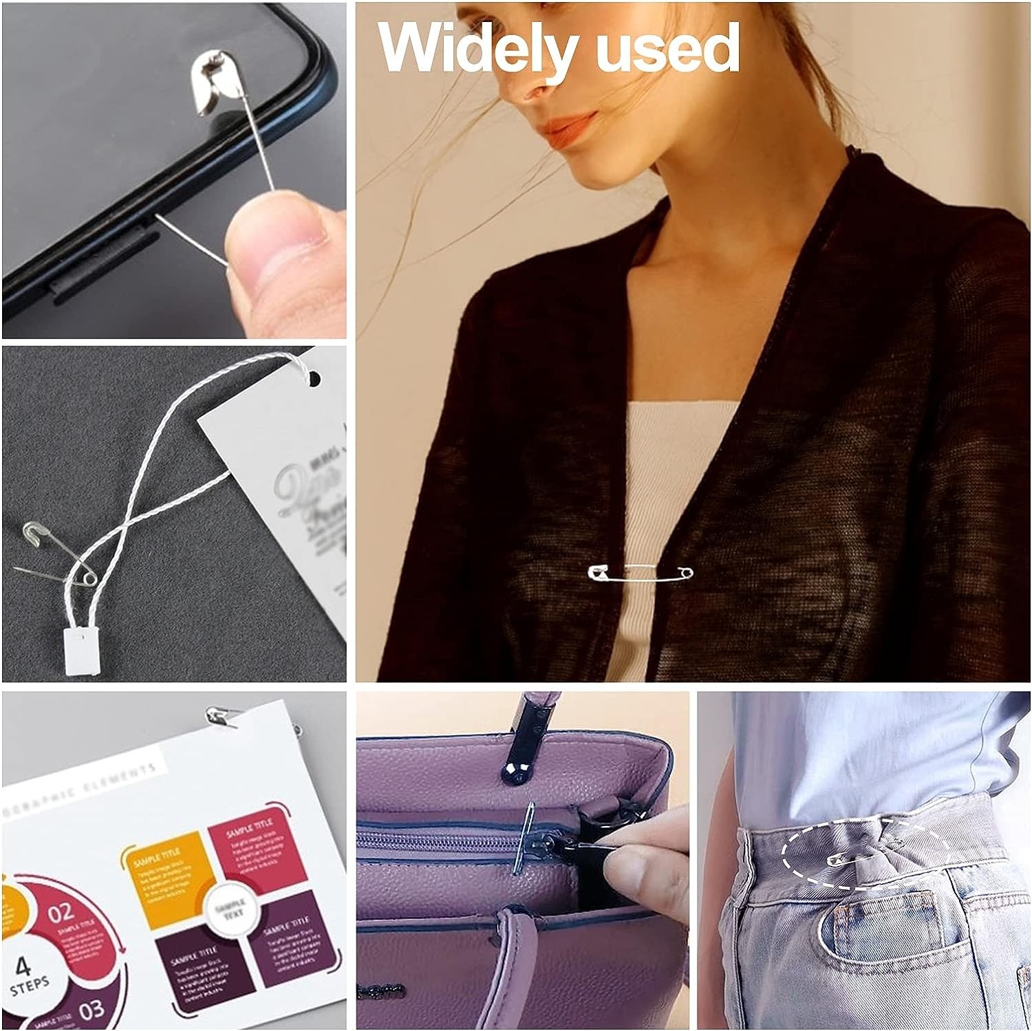 Safety Pins 50/100PCS Assorted Sizes Silver Pins Bulk – Small & Large Heavy Duty