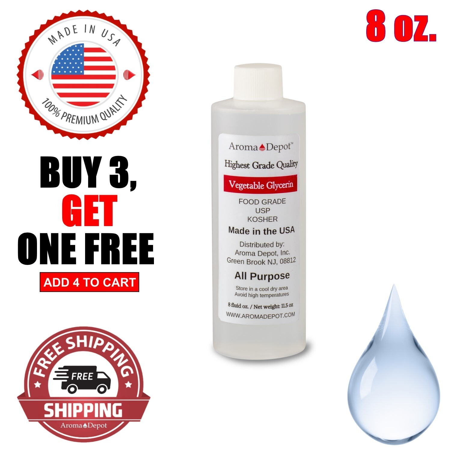 8 oz Vegetable Glycerin Non GMO 99.9% USP Kosher Pure VG Food Grade USP US prod