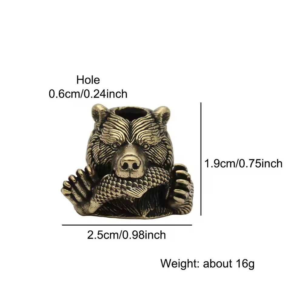 Bear With Salmon Brass Knife Bead EDC Paracord Lanyard DIY Outdoor Charm Pendant