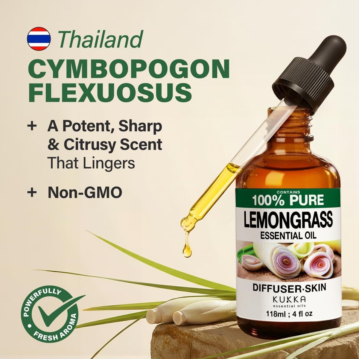 100% Pure Lemongrass Oil – 4 Fl Oz Lemongrass Essential Oil for Diffuser, Skin C