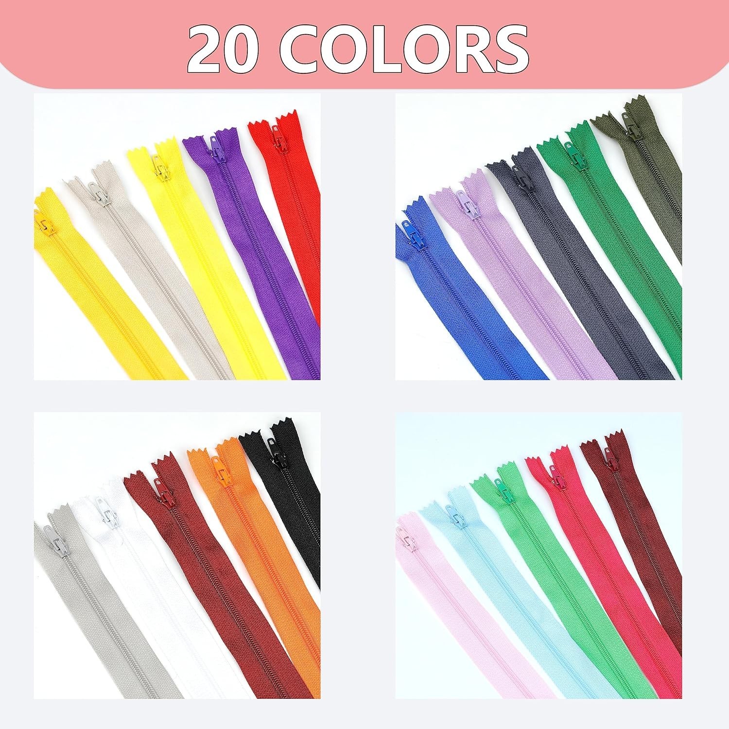 60 Pack 14 Inch Nylon Coil Zippers Bulk Assorted Colors for Sewing Crafts Tailor