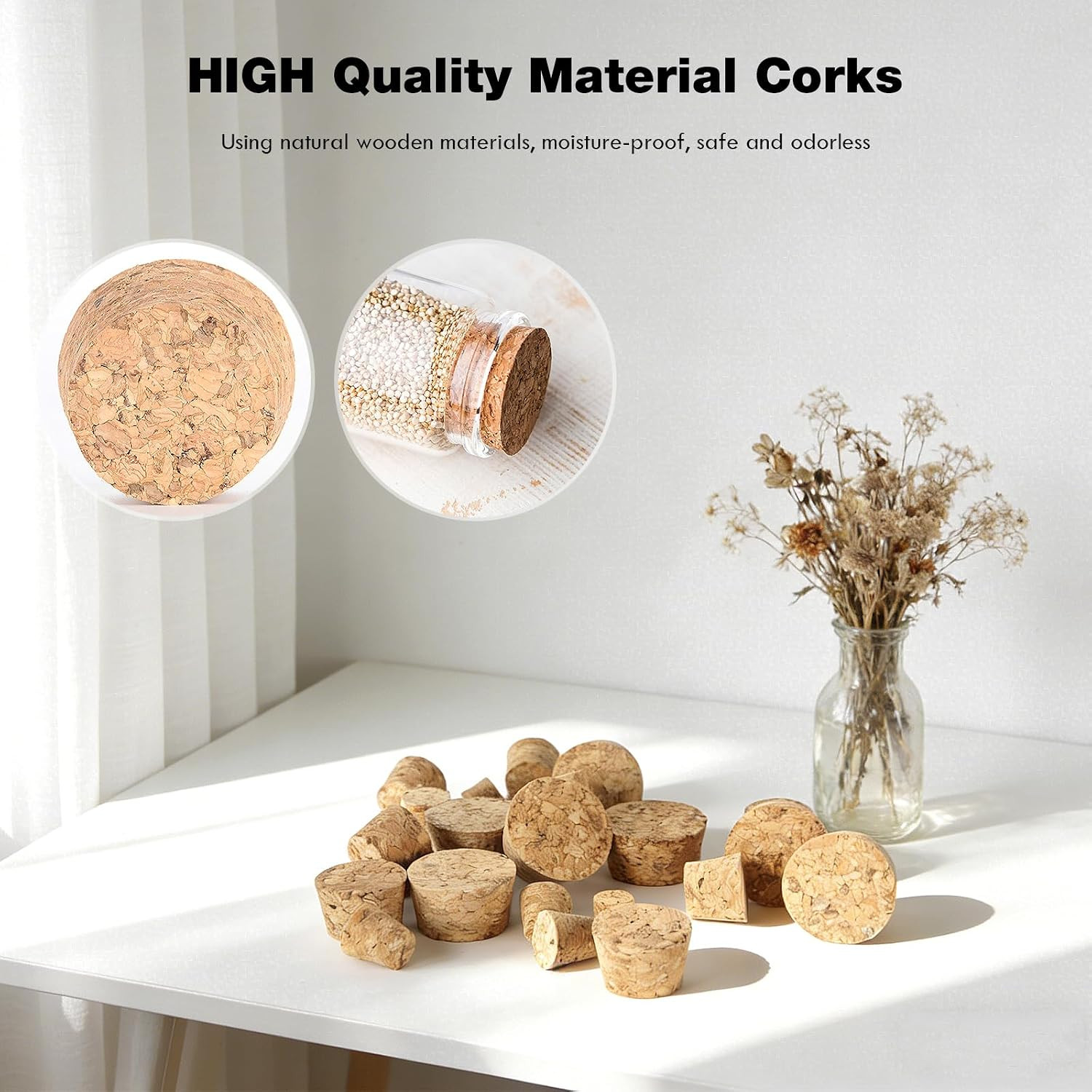 30 Pcs Natural Corks Stoppers for Bottles, Assorted Sizes Tapered Cork Plugs