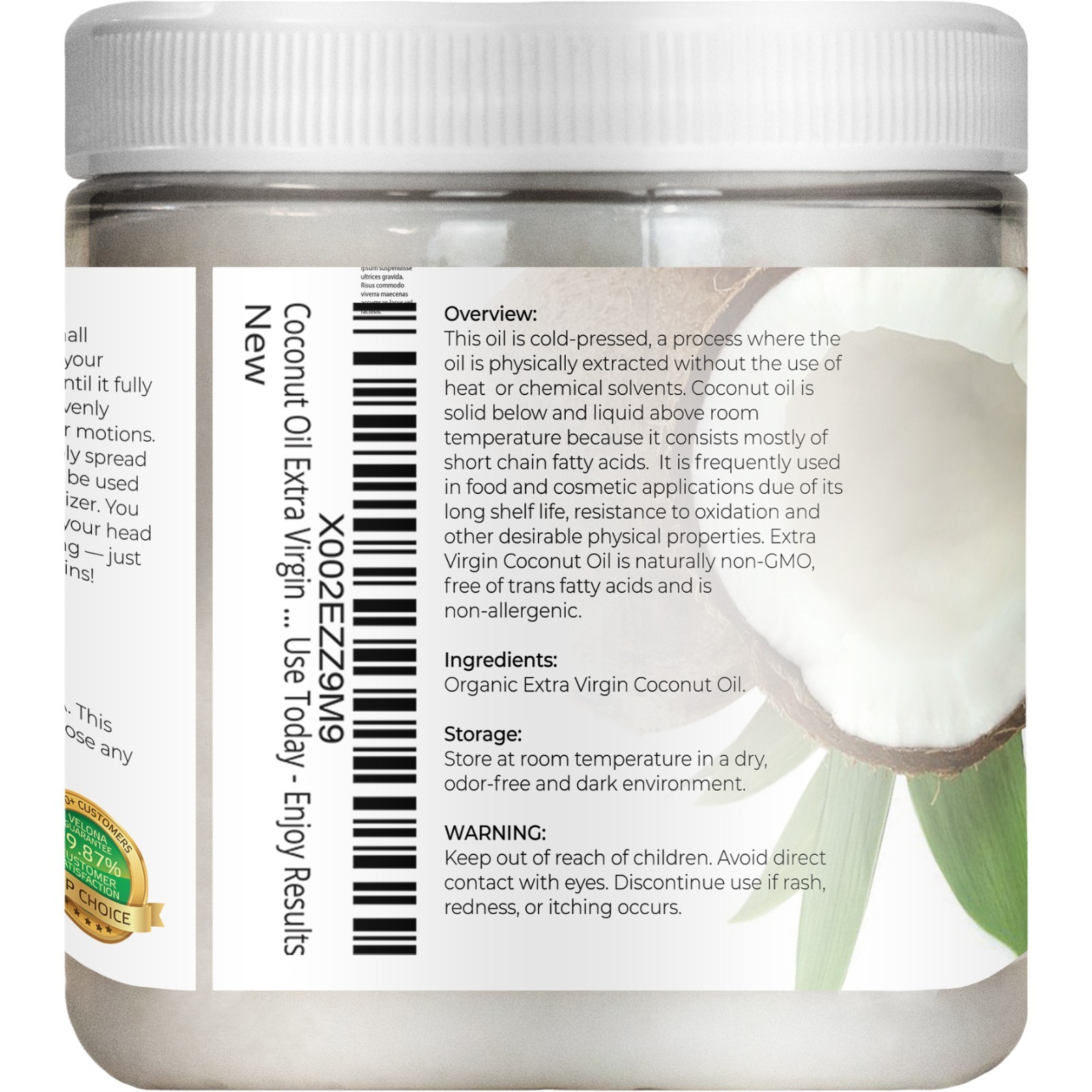 Velona USDA Certified Organic Coconut Oil Extra Virgin 2oz – 7lb Cold Pressed