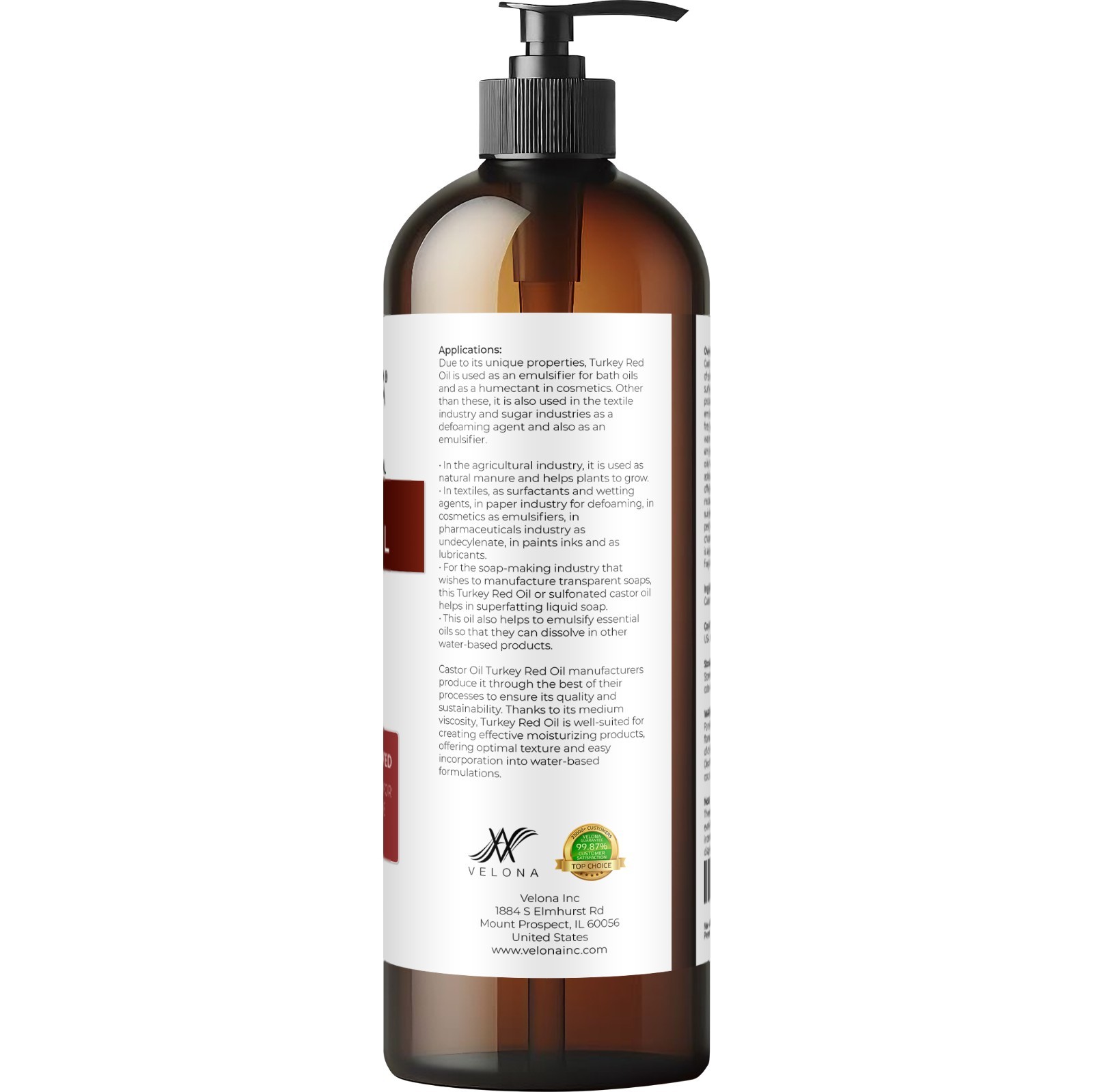 Castor Oil Turkey Red Oil by Velona – 2 Fl Oz – 7 lb, Natural, Cold Pressed