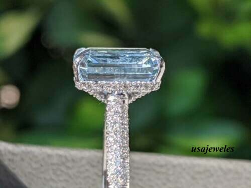 3.20CT Emerald Cut Genuine Aquamarine Engagement Jewelry Ring 14K White Gold FN