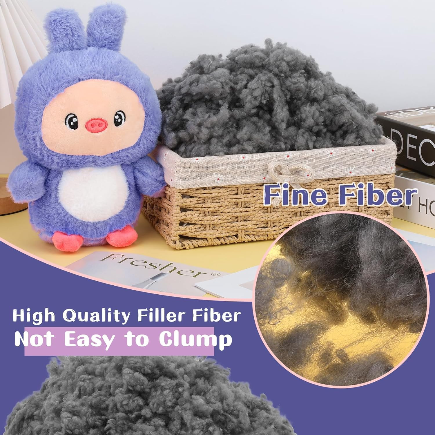 3.52Oz/100G Grey Black Polyfill Stuffing for Animal, Black Fiber Fill, Polyes…