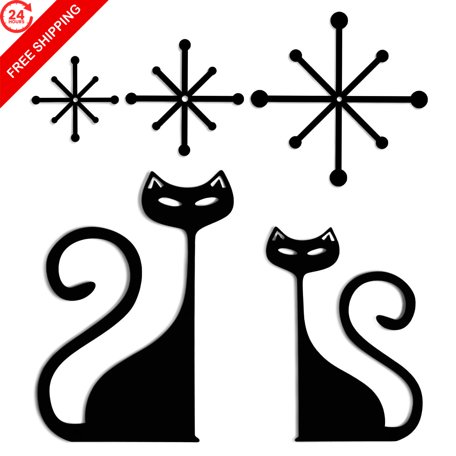 Wesiti 5 Pcs Mid Century Modern Atomic Cute Cat 7.48 x 11.50 inches, black