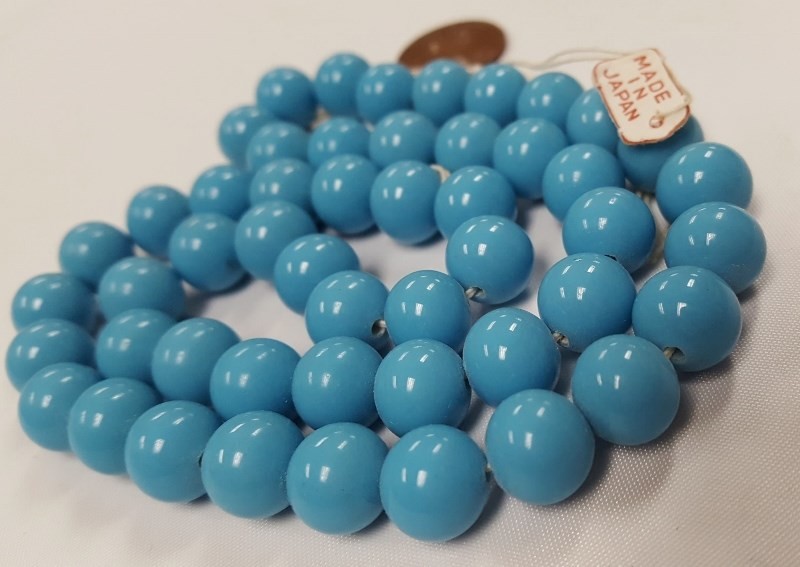 50 VINTAGE JAPAN CHERRY BRAND GLASS BLUE TURQUOISE 10mm SMOOTH ROUND BEADS 4629T