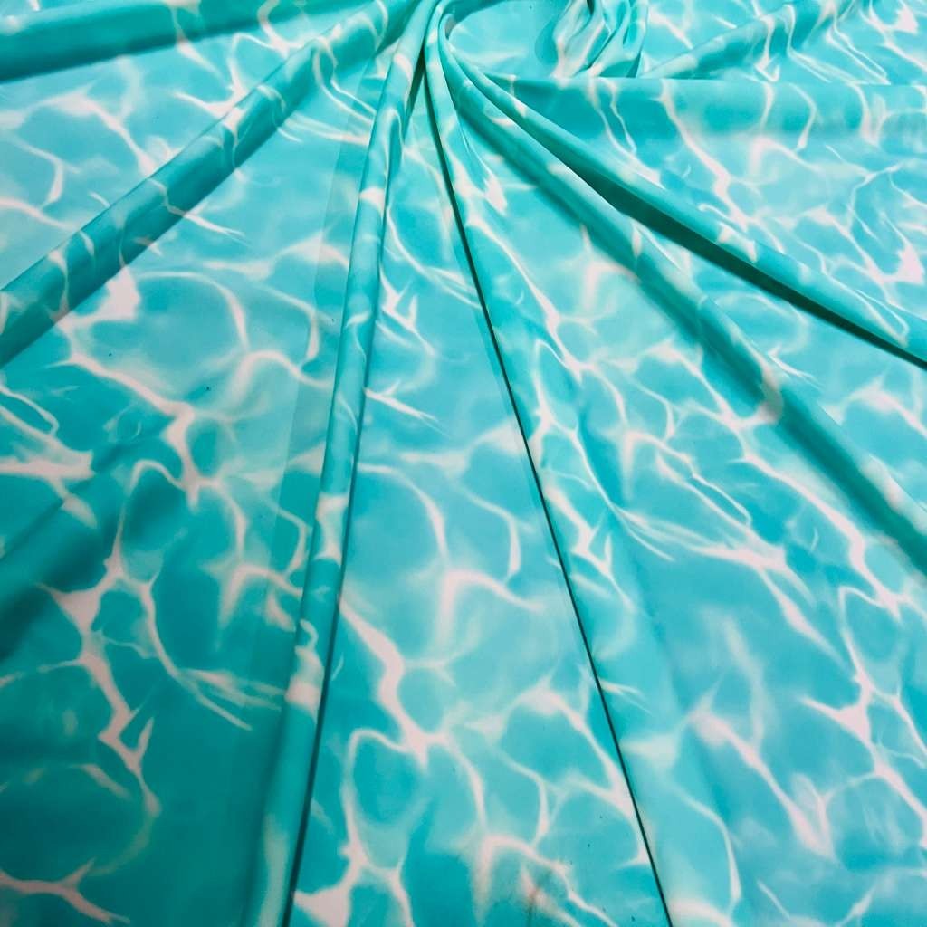 Abstract Water Waves print Spandex Fabric 4 Way Stretch By Yard for swimwear