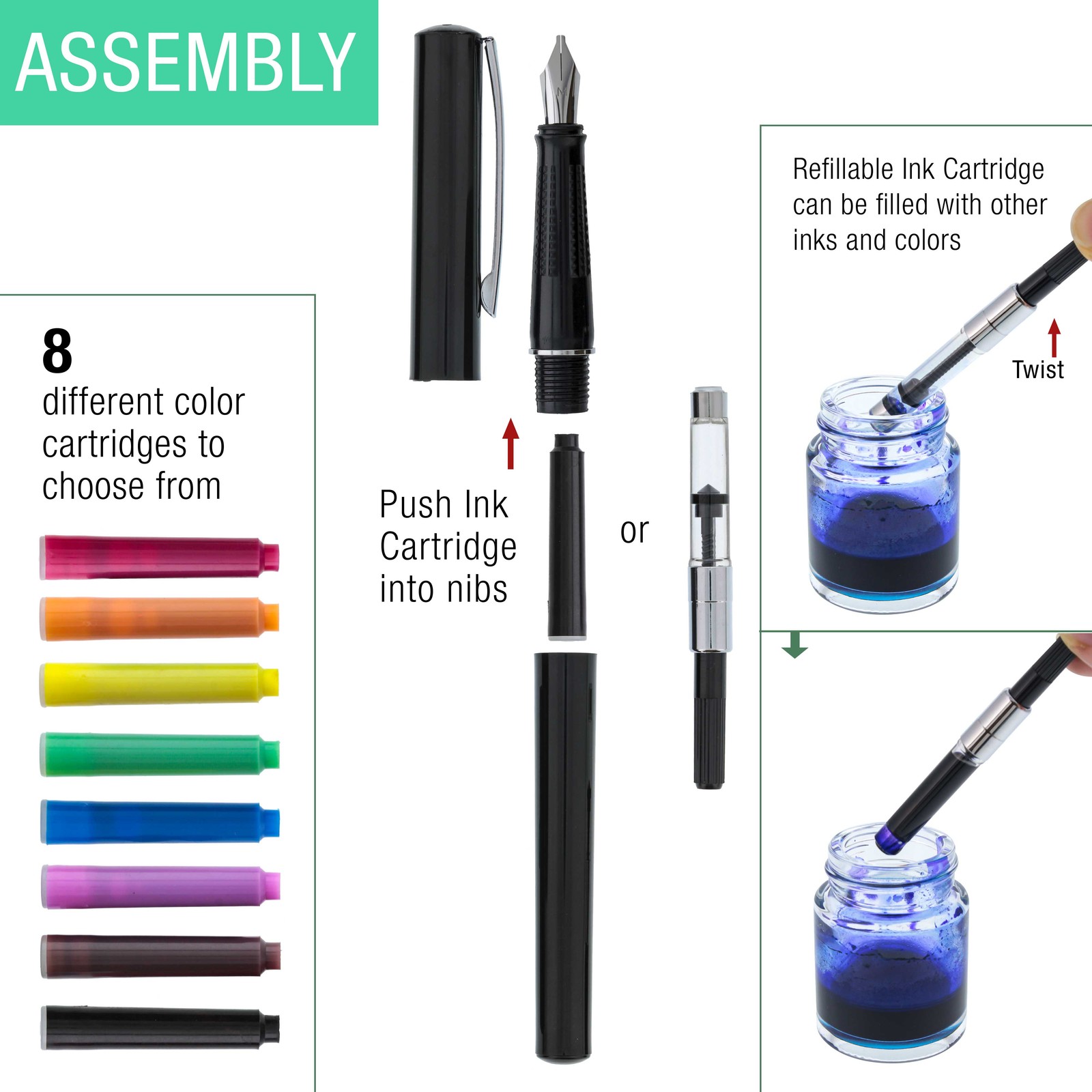 35pc Calligraphy Pen Writing Set, 4 Pens, 5 Nib Styles, 22 Ink Cartridges, Pad