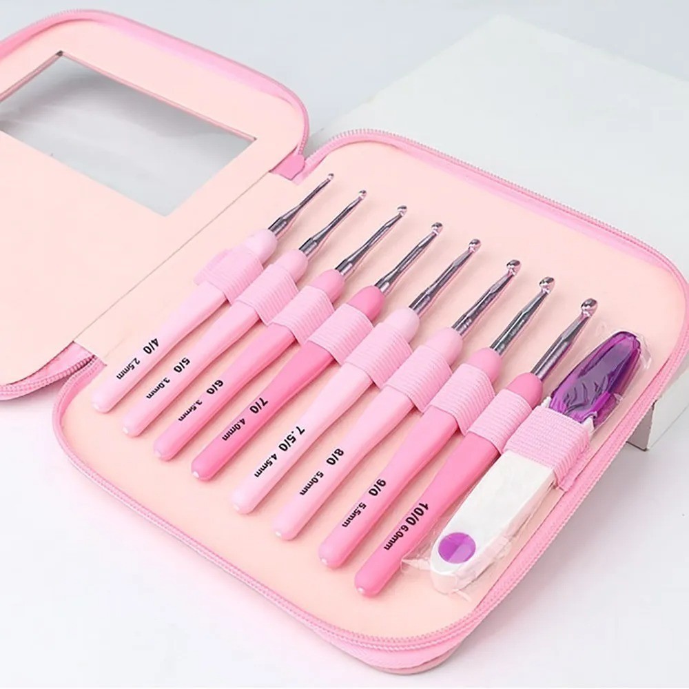 9pcs Crochet Hook Set 2.5-6mm Ergonomic Soft Grip Aluminum Knitting Hooks