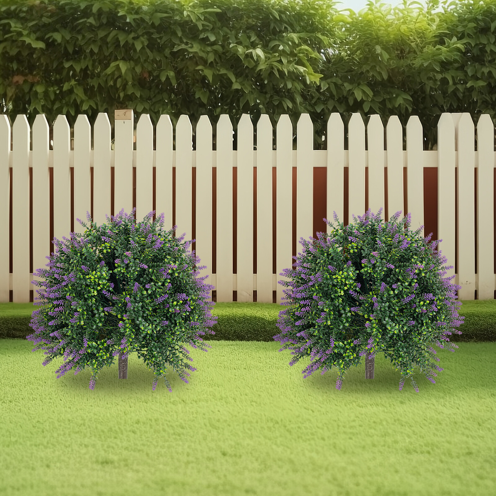 2 Pack Artificial Lavender Plants Outdoor Indoor Fake Flowers with Ground Spikes