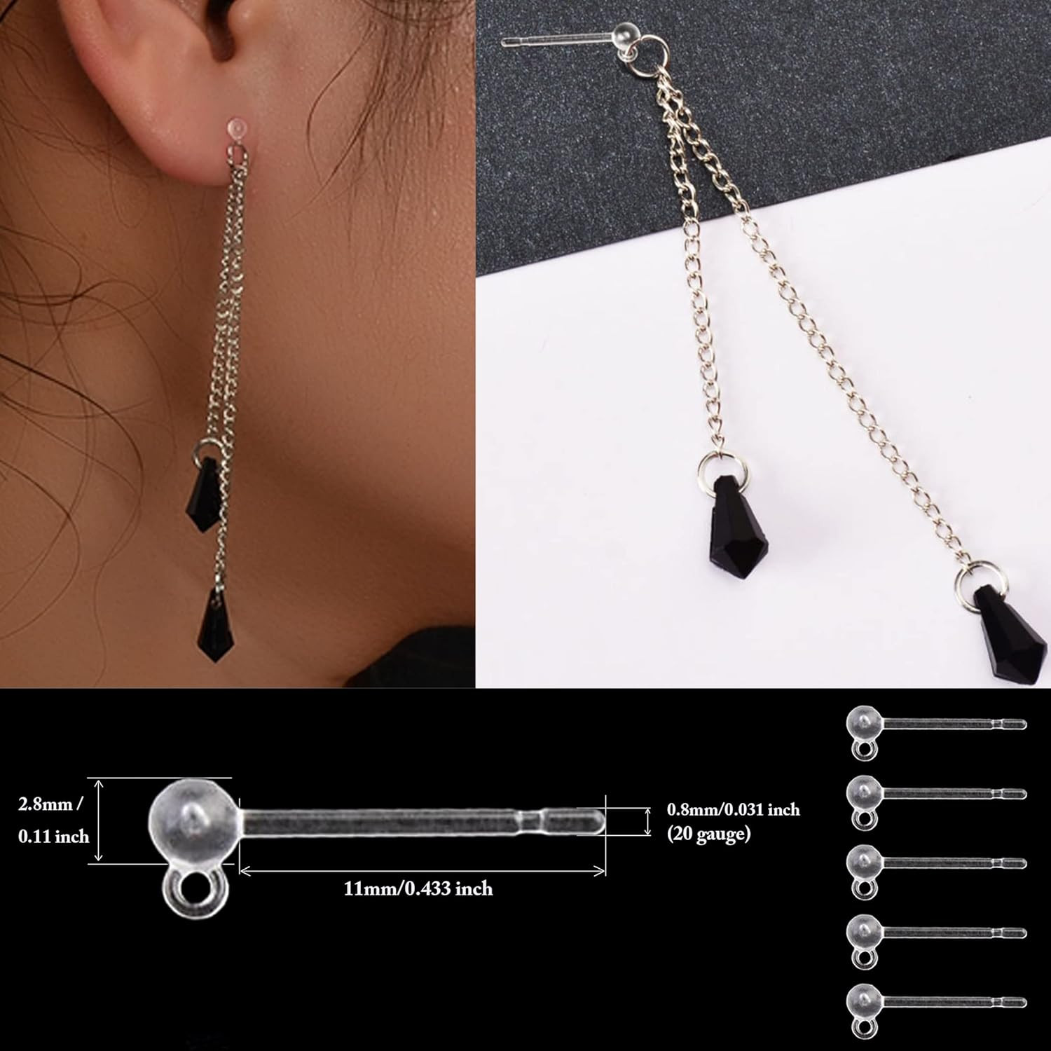 30pcs Safety Non-Allergenic Plastic Earring Posts Ear Wire Anti Allergy Posts Ea