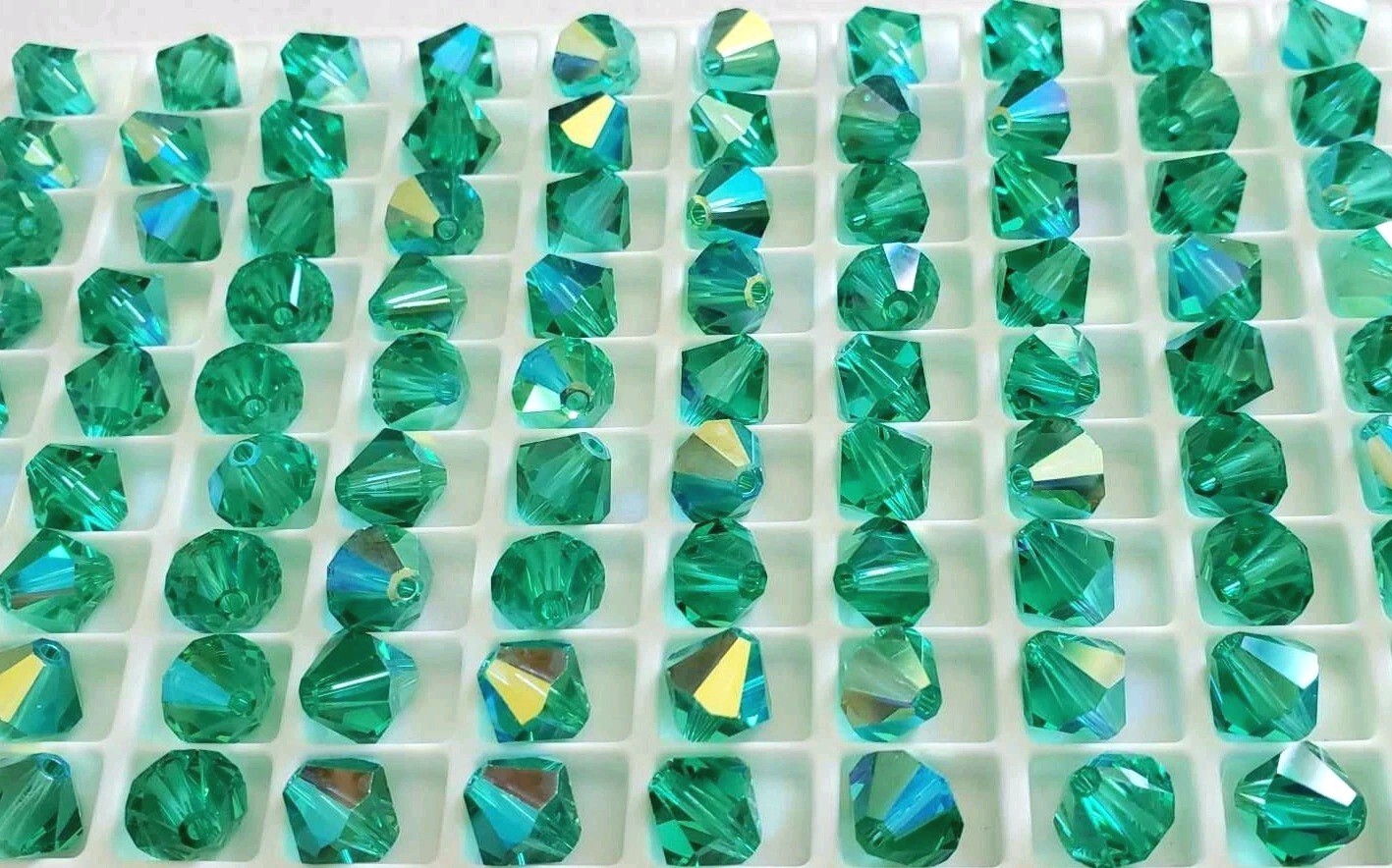 Vintage Swarovski 5301 8mm Light Emerald AB bicone beads (12pcs)