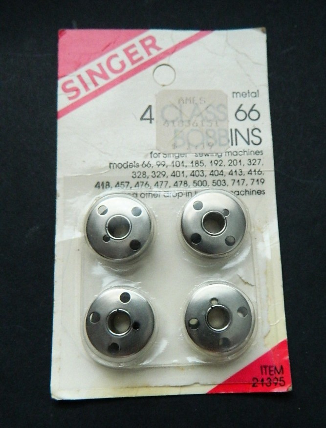 NEW (Old Stock ) – Genuine SINGER – 4-Pack – Class 66 METAL BOBBINS #21395